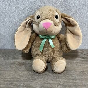 Hallmark Super Soft Tan Bunny Rabbit w/Green Bow Stuffed Plush Toy Animal Easter
